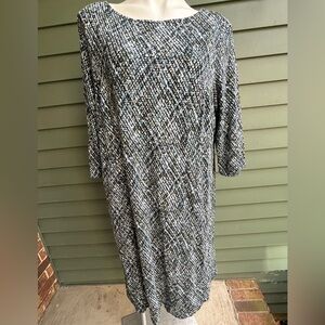 J Jill Elegant Black Blue and White Patterned Dress